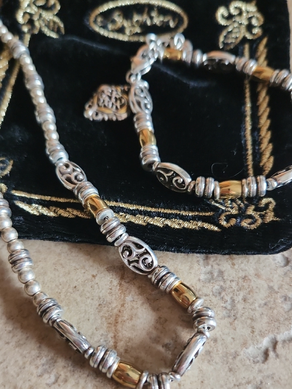 Brighton Two-Tone Silver and Gold Beaded Necklace and Bracelet